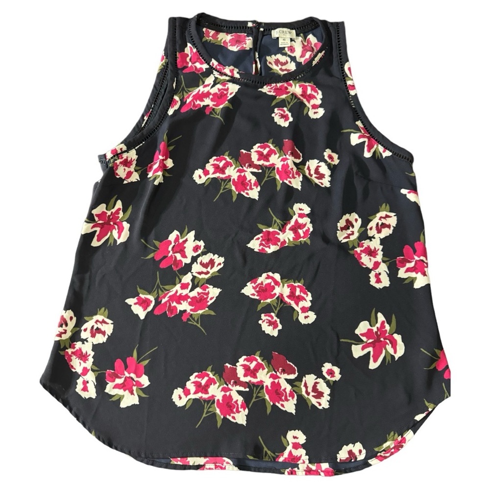 J Crew Women’s Navy Blue Floral Sleeveless Lightweight Blouse Size 6.